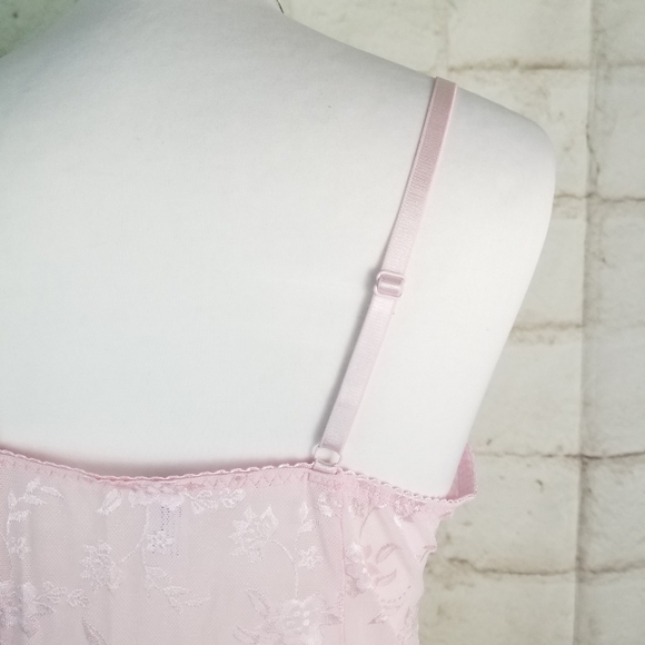 Sexy Pastel Pink L Stretchy Lace Sheer Short Chemise Nightie Foam Bra Underwire - Picture 5 of 8